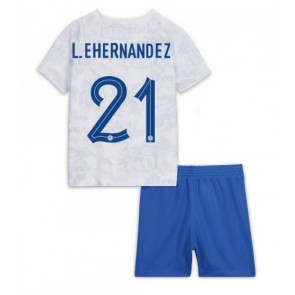 Frankrike Lucas Hernandez #21 Bortaställ Barn VM 2022 Kortärmad (+ Korta byxor)